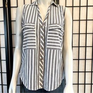 Zara Basic Striped Sleeveless Button Down Shirt